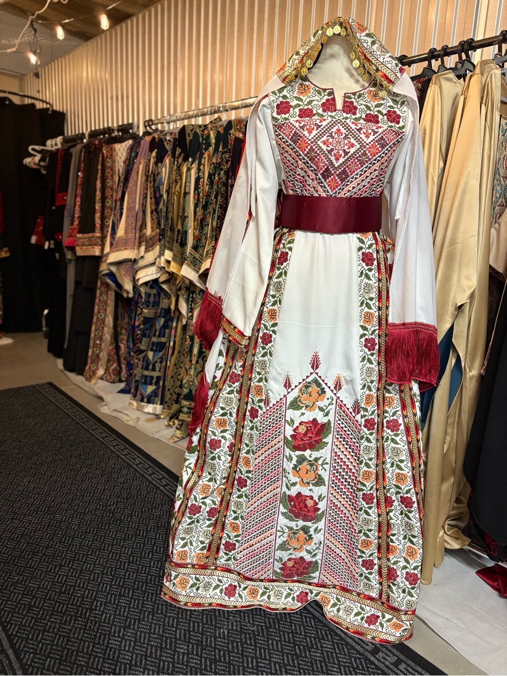 Embroidered White & Red Traditional Maxi Dress